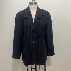 Tamotsu New York Dark Blue Gold Textured Stripe Blazer Jacket